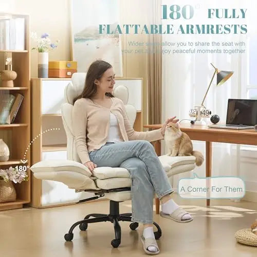 Flip Armrests Criss Cross Office Chair, Reclining Office Chair with Foot Rest, Adjustable Headrest, Massage Waist