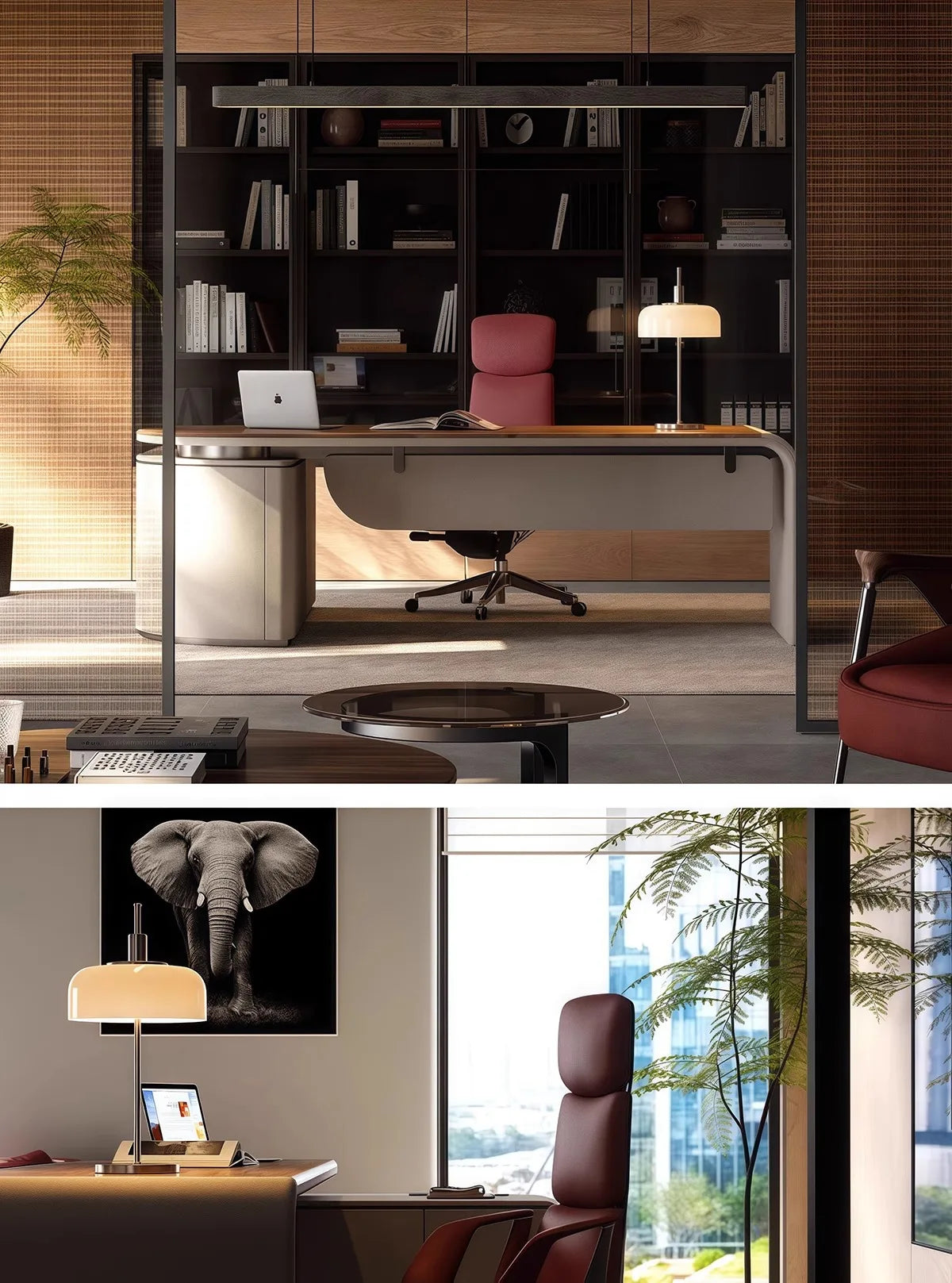 Genuine Leather Solid Office Chair — Burgundy | KIMLUD