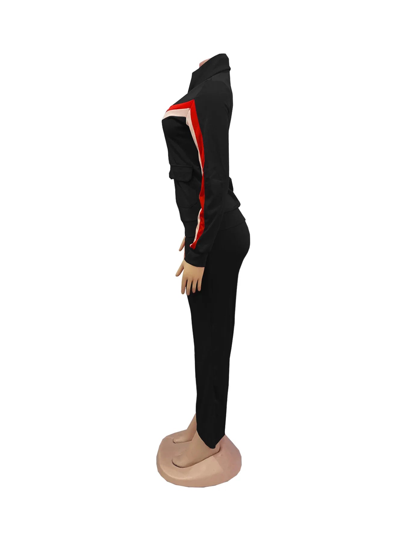 Knit Striped Splicing Two-Piece Sports Set Cream And Burnt-Orange Stripe Panels — Black | KIMLUD
