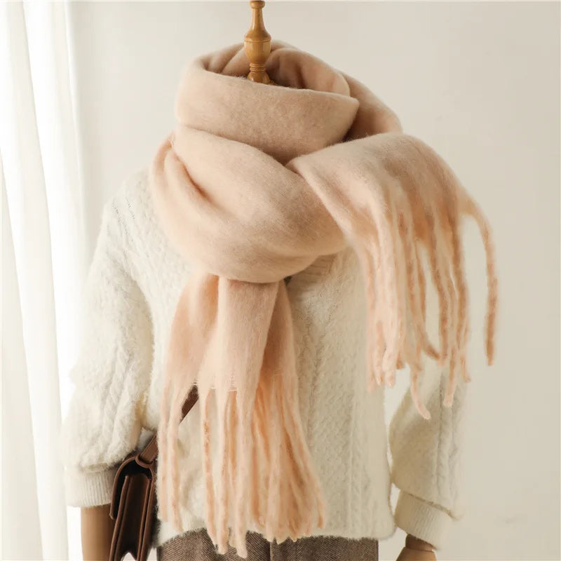 Cashmere Shawl Wrap With Long Tassels For Winter Elegance — Deep Burgundy | KIMLUD