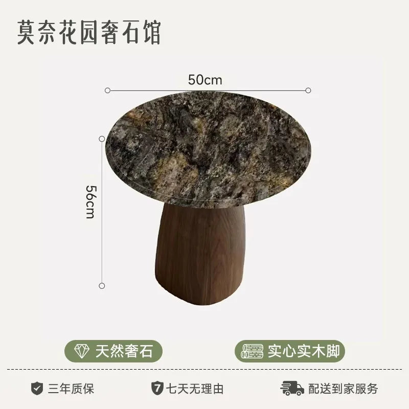 Marble-Look Round Coffee Table Solid-Wood Pedestal — Emerald Green | KIMLUD