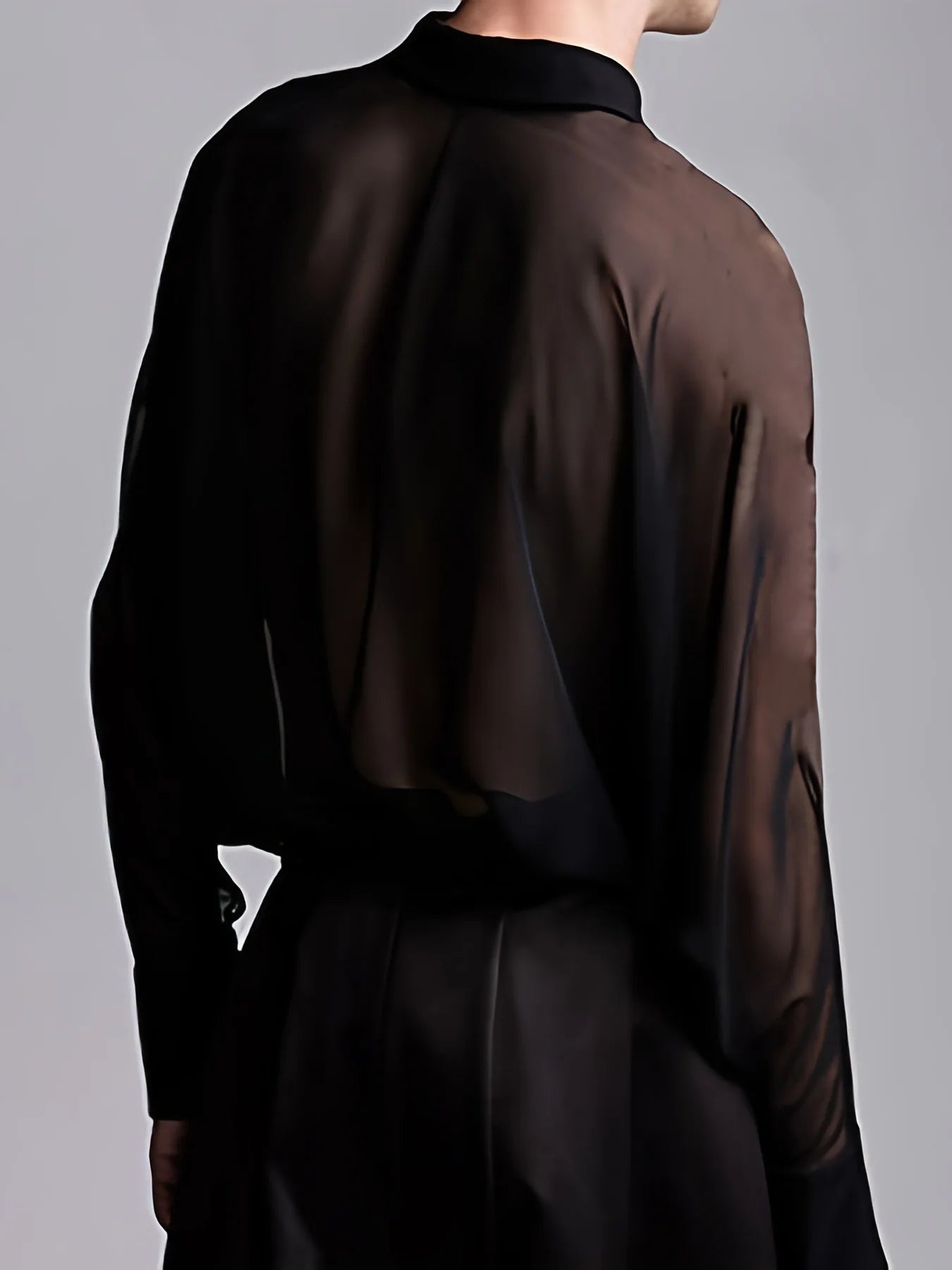 Semi-Sheer Polyester Shirt Breathable — Black | KIMLUD