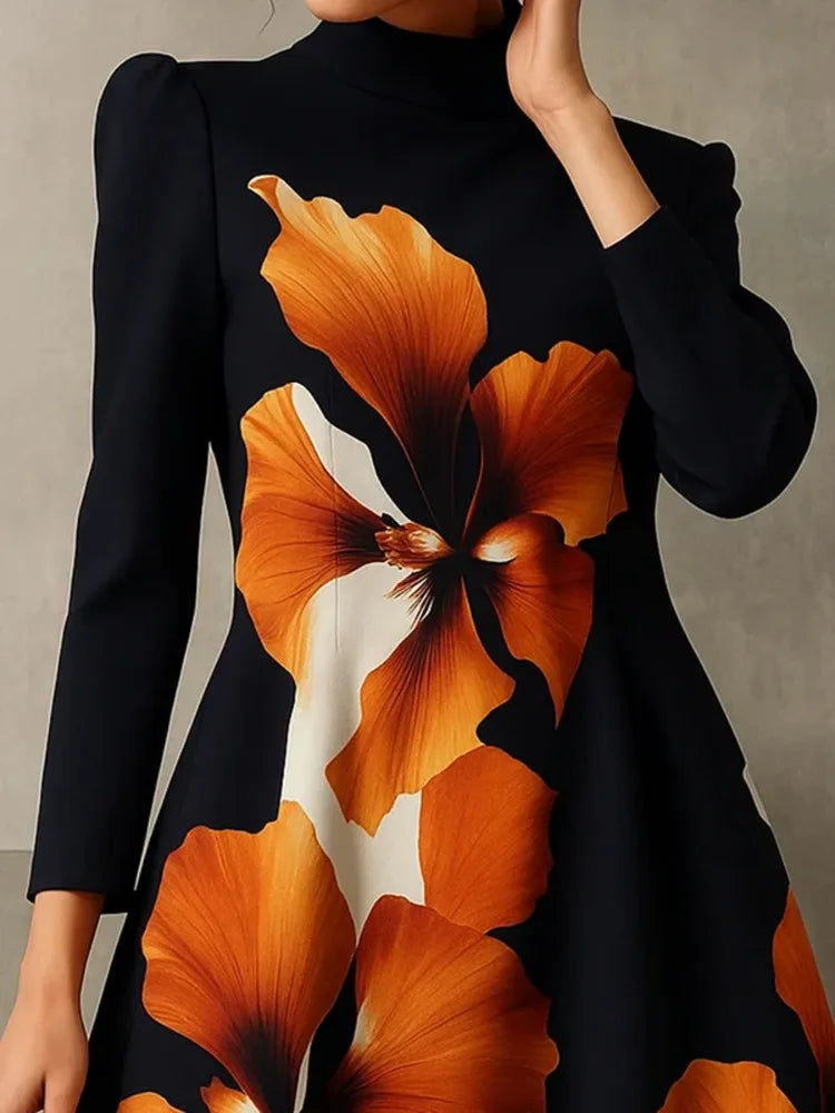 A-Line Midi Dress – Stand Collar – Polyester | KIMLUD