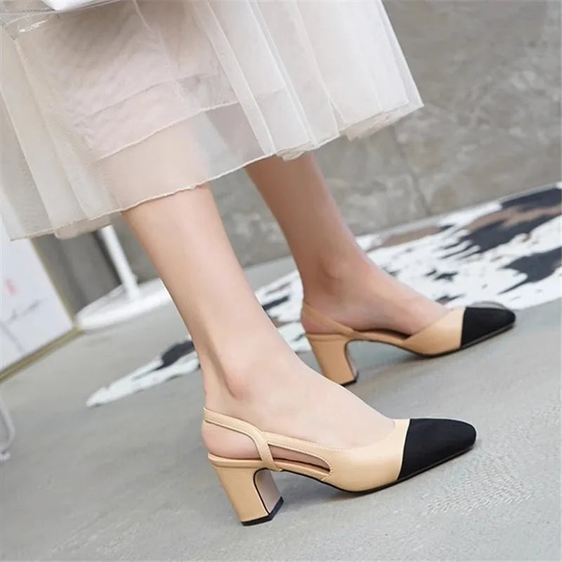2025 Summer Women Luxury High Heels Shoes for Woman's Color Splicing Mixed Color Round Toe Sandals Ladies Slippers Casual Shoes