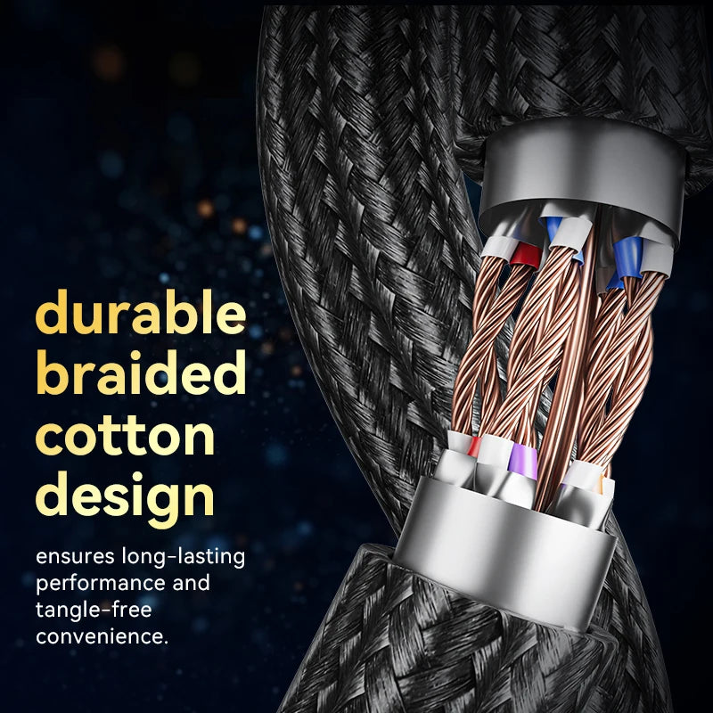 Satin Cotton-Braided Ethernet Cable Cat8 40Gbps 2000MHz — Black | KIMLUD