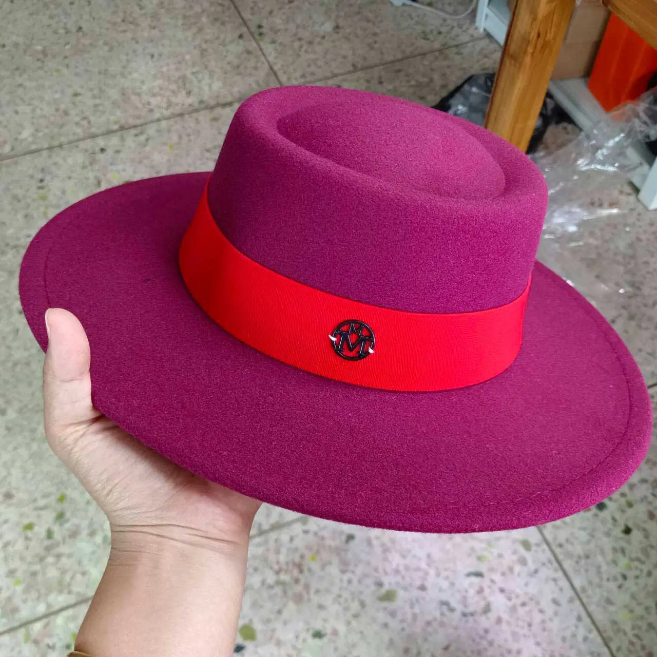 French Felt Flat-Top Wide-Brim Hat — Ivory | KIMLUD