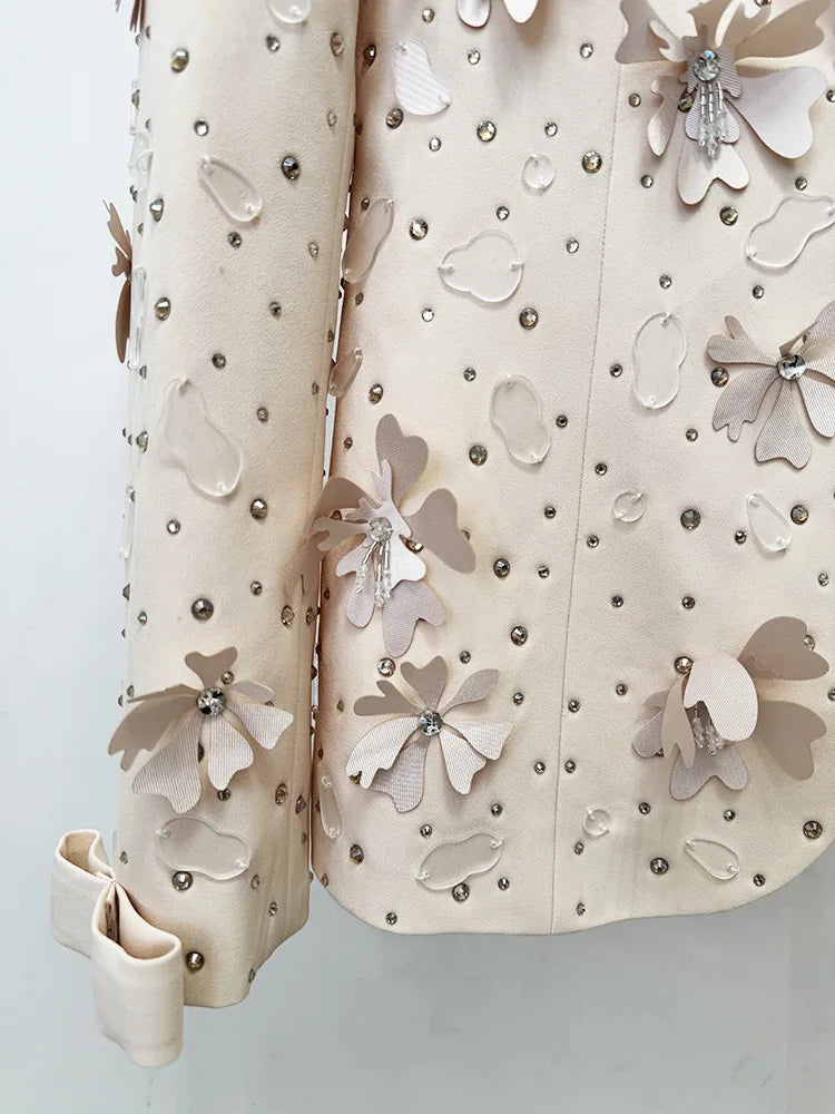 Beaded Flower Two-Piece Suit Set – Laminated Fabric – Slim | KIMLUD