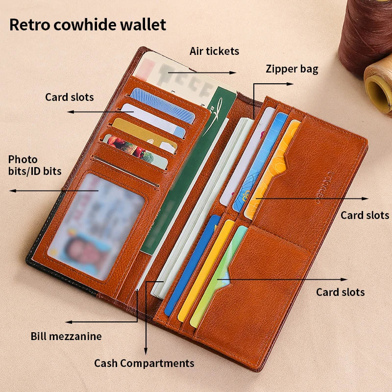 Wallet – Long Card Holder – Cow Leather – Silver | KIMLUD