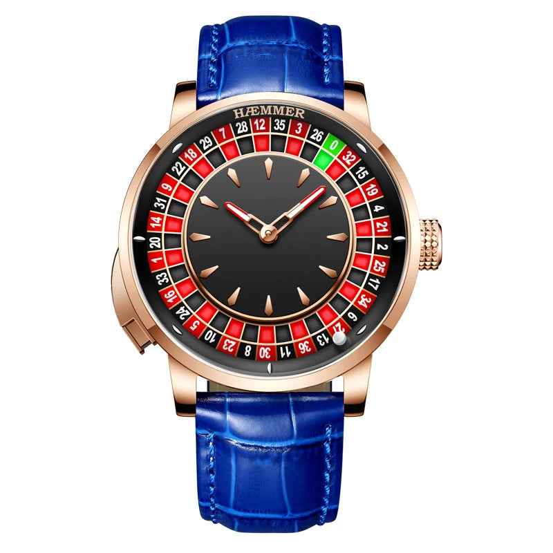 HAEMMER Men's Mechanical Watch Stainless Steel NH35 Watch Men's Push Button Roulette Rotating Sapphire Glass Watch Waterproof