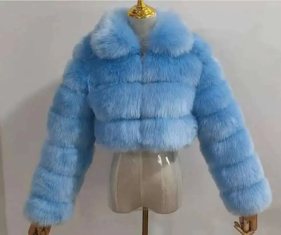 DEAT Fashion Women's Faux Fur Coat Lapel Zipper Long Sleeves Loose Thick Imitation  Fur Short Jacket Winter New 7AB6103
