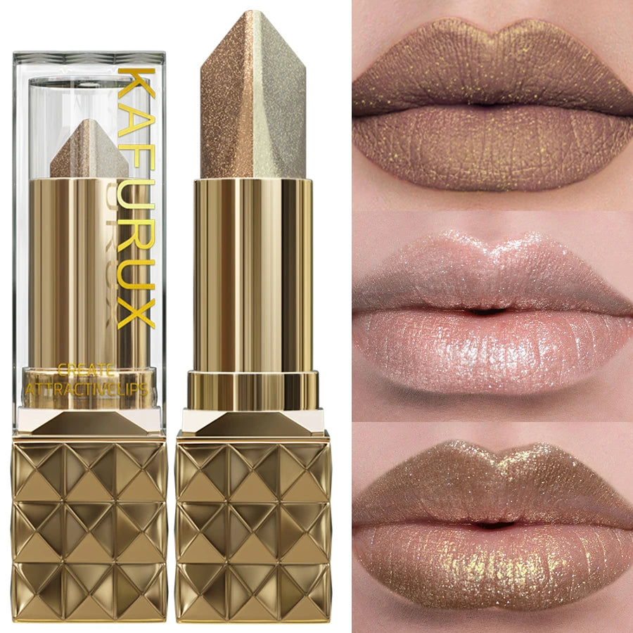 1PC Glitter Shiny Metallic Two Tone Lipstick Matte Pearlescent Lip Tint,Long Lasting Lip Senior Lip Makeup Gifts Lip Gloss Coste