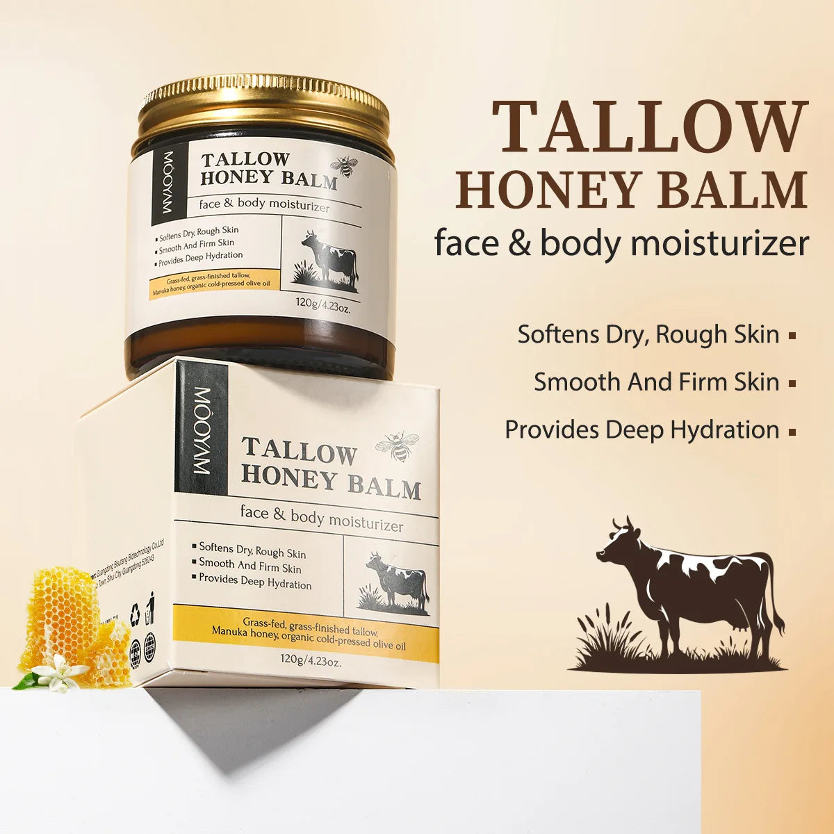 Beef Tallow Cream Hydrating With Honey — Ivory | KIMLUD