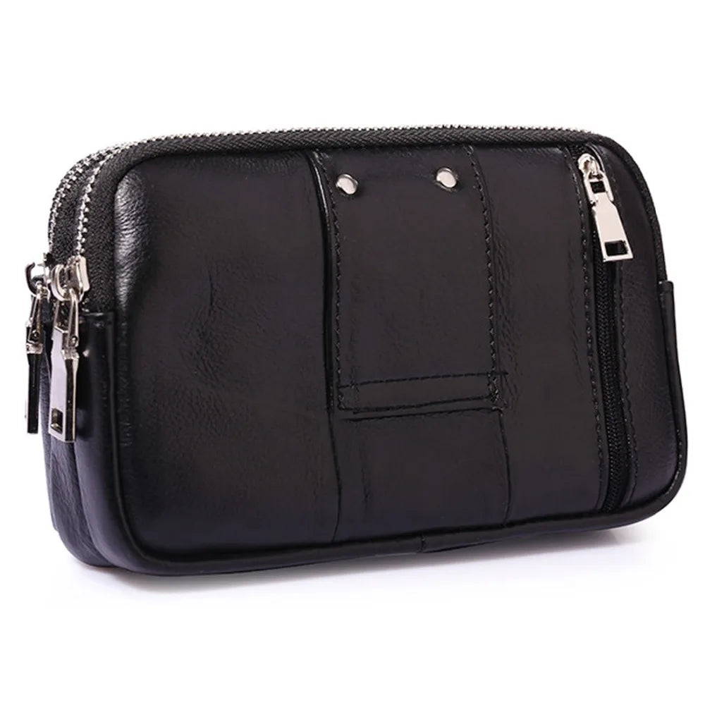 Genuine Leather Waist Pack Coin Pouch — Black | KIMLUD