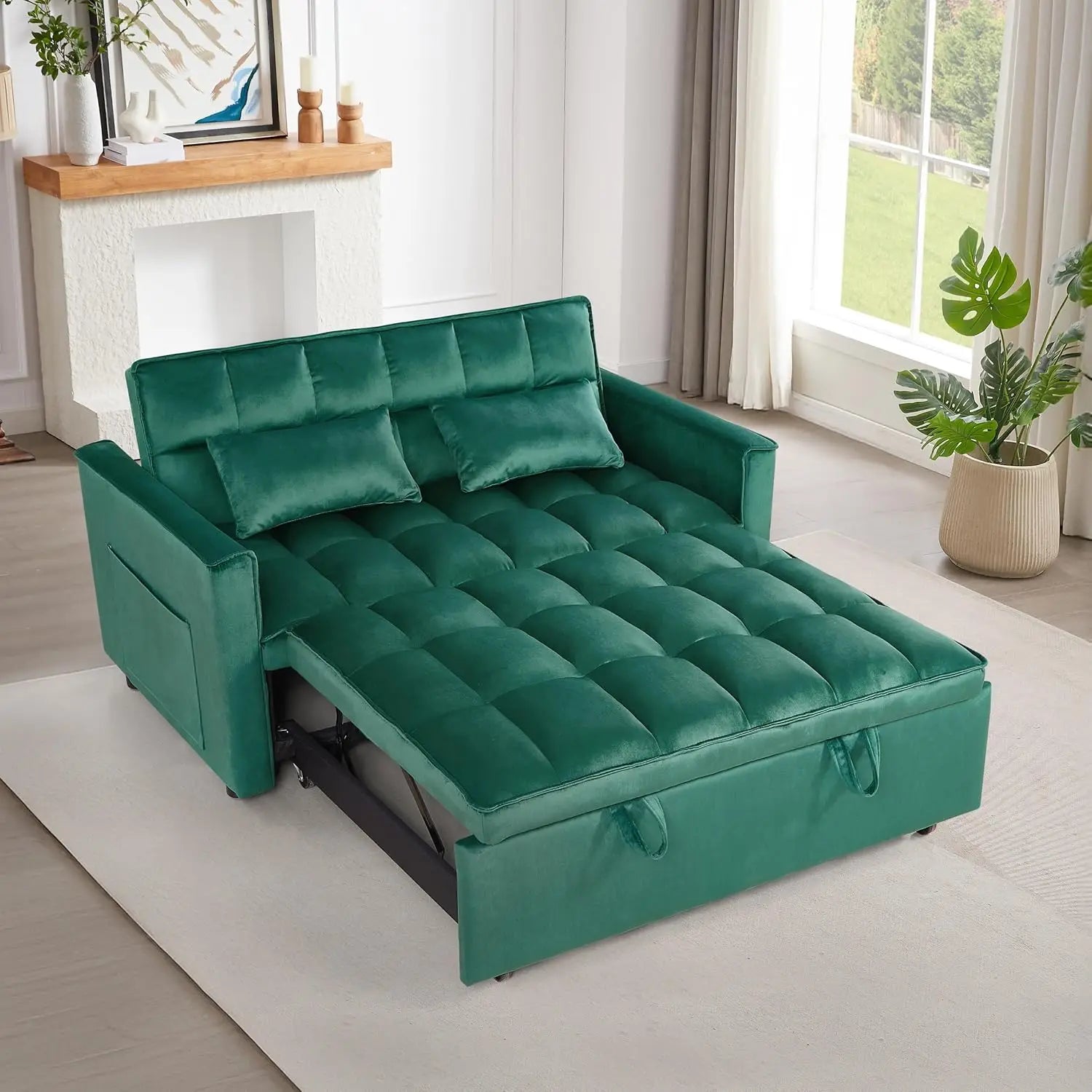 Velvet Sofa Bed 3-in-1 Convertible — Black | KIMLUD