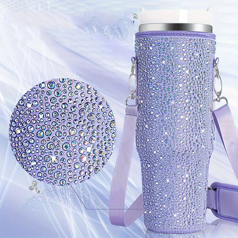 40oz Durable bling shiny rhinestone Water Bottle Bag protecting case For Stanley  Cup Sleeve with Strap Outdoor Pouch