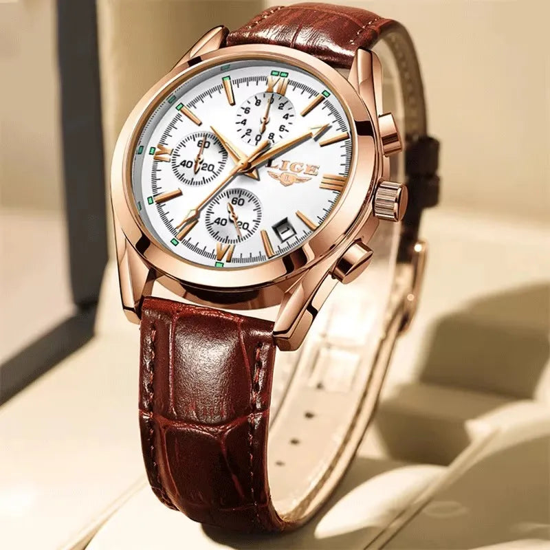 LIGE Men Watch Top Brand Luxury Waterproof Luminous Sport Wristwatch Quartz Military Genuine Leather Relogios Masculino+Box