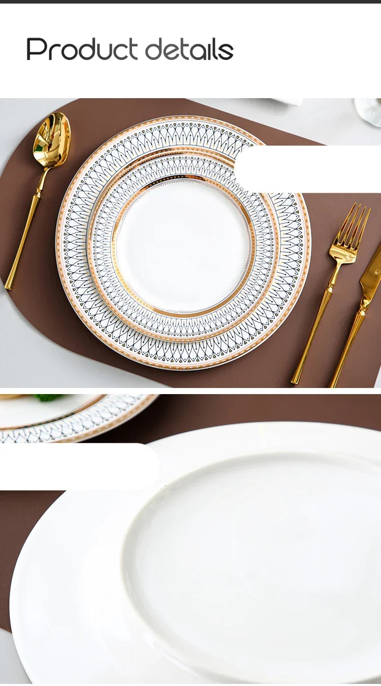 Ceramic European Style Dessert Plate With Gold Rim And Subtle Depth — White | KIMLUD