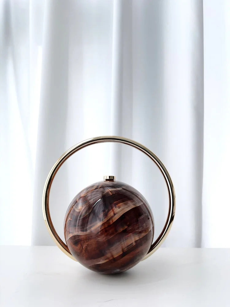 Marble Pattern Spherical Banquet Bag Electroplated Handle — Marble | KIMLUD