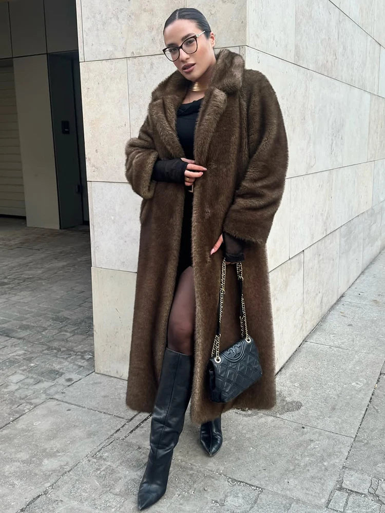 Long Coat – Open Front – Faux Fur – Thick Plush Warmth | KIMLUD