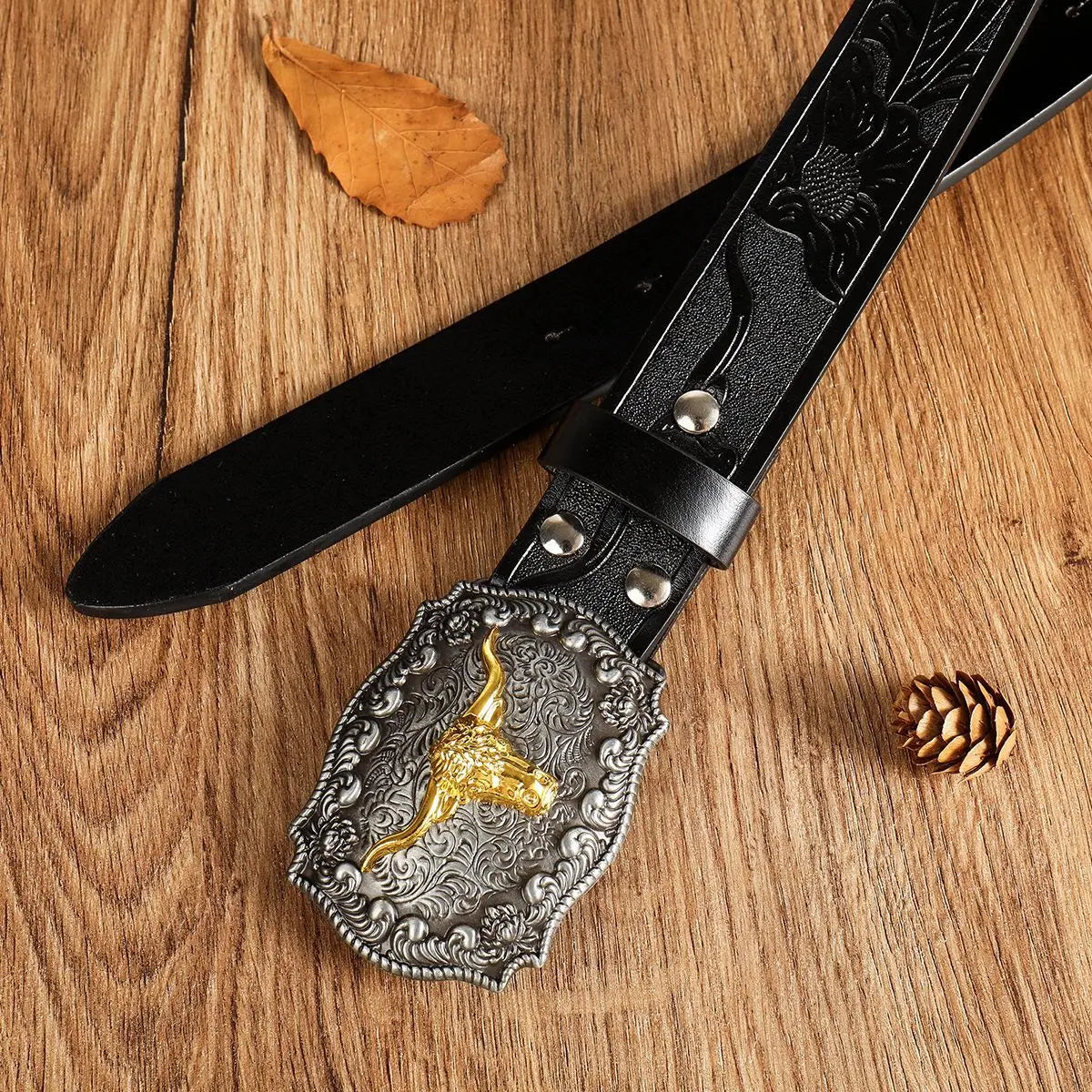 Men's Belt – Western Cowboy – PU Belt – Black | KIMLUD