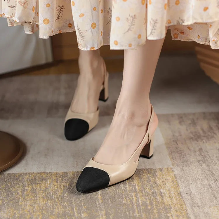 Big Size 45 Women Slingbacks Shoes High Heels Thick High Heel Leather Mixed Colors Pumps Ladies