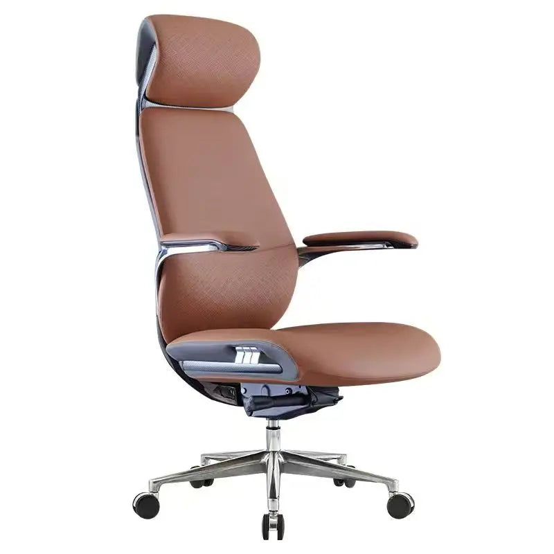 Leather Aluminum-Base Executive Chair — Brown | KIMLUD