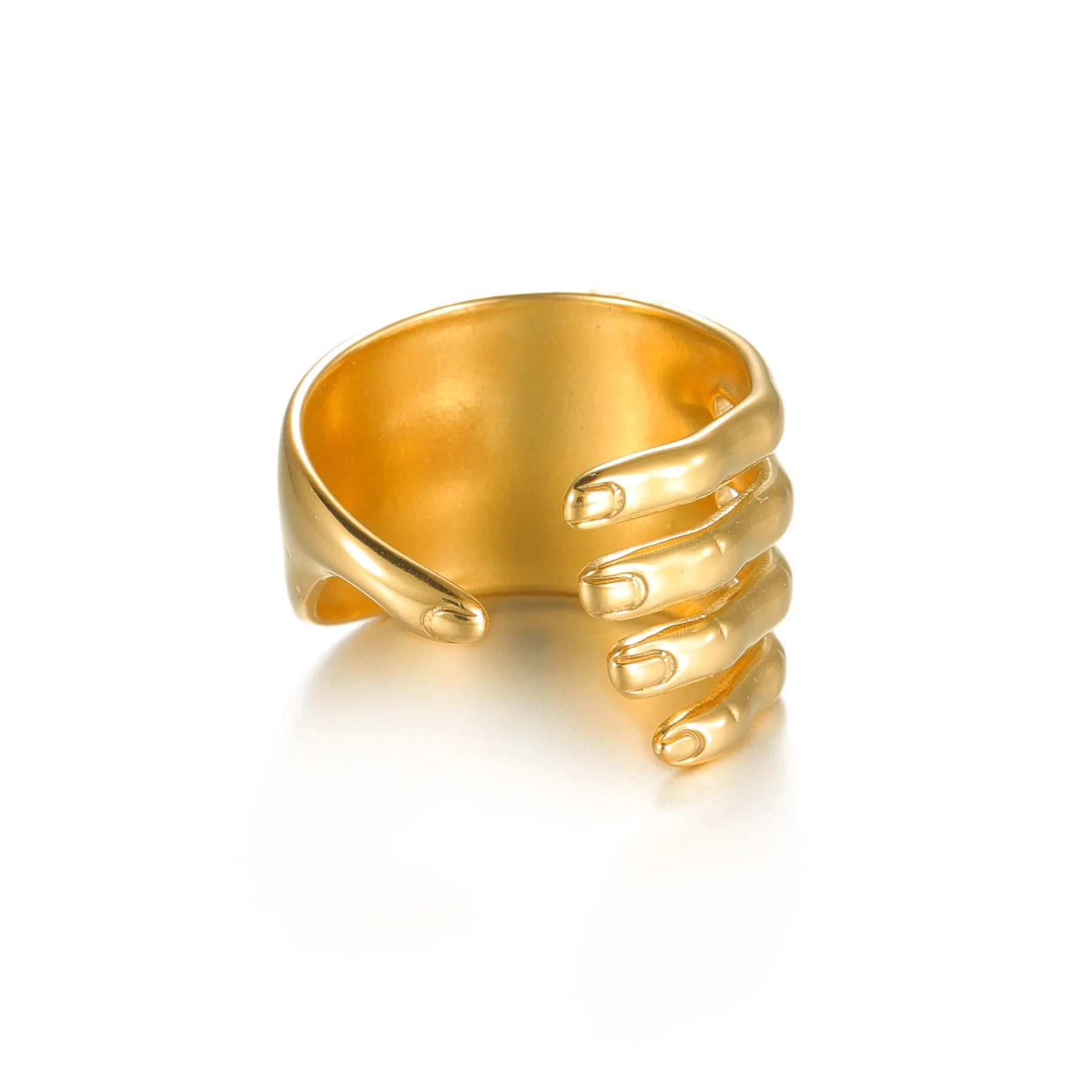 Freeteeme Vintage Palm Grip Wide Big Ring 2024 Adjustable Stainless Steel Hand Hug Ring for Women Men Gold Plated Male Jewelry