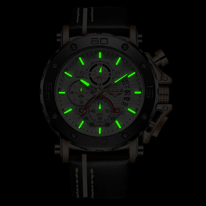 New Top Brand LIGE Mens Watches Fashion Sport Leather Watch Man Luxury Date Waterproof Quartz Chronograph Relogio Masculino+Box