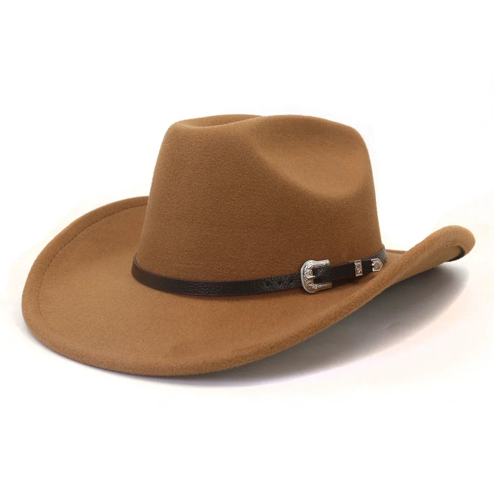 Felt Western Cowboy Hat With Black Belt — Black | KIMLUD
