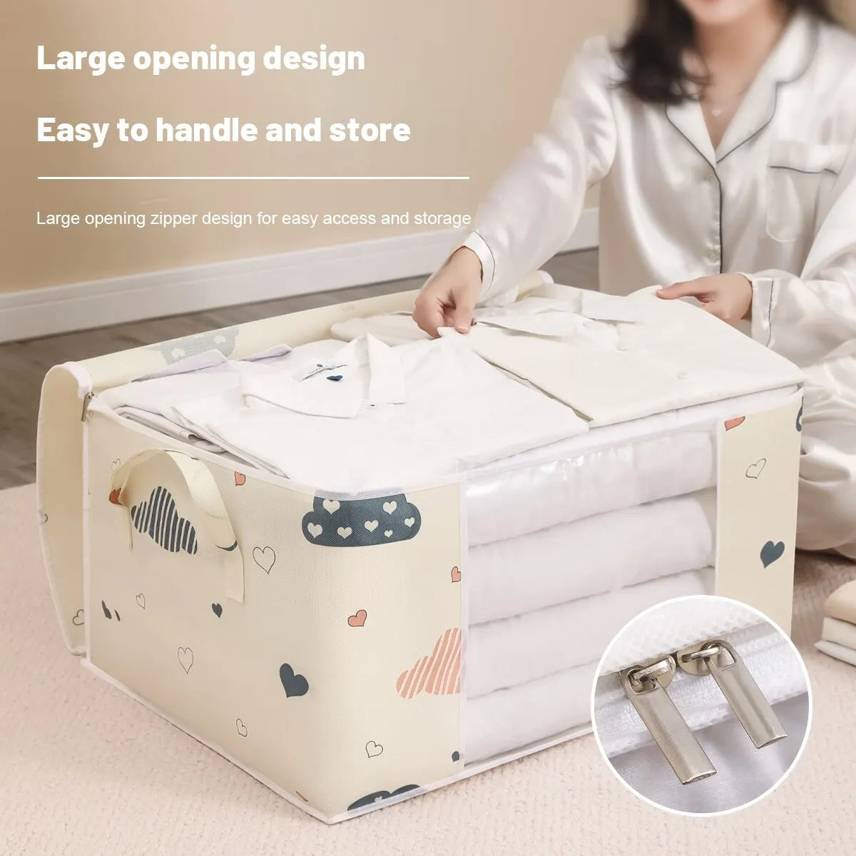 Non-Woven Floral Storage Bag Organizer — Beige | KIMLUD