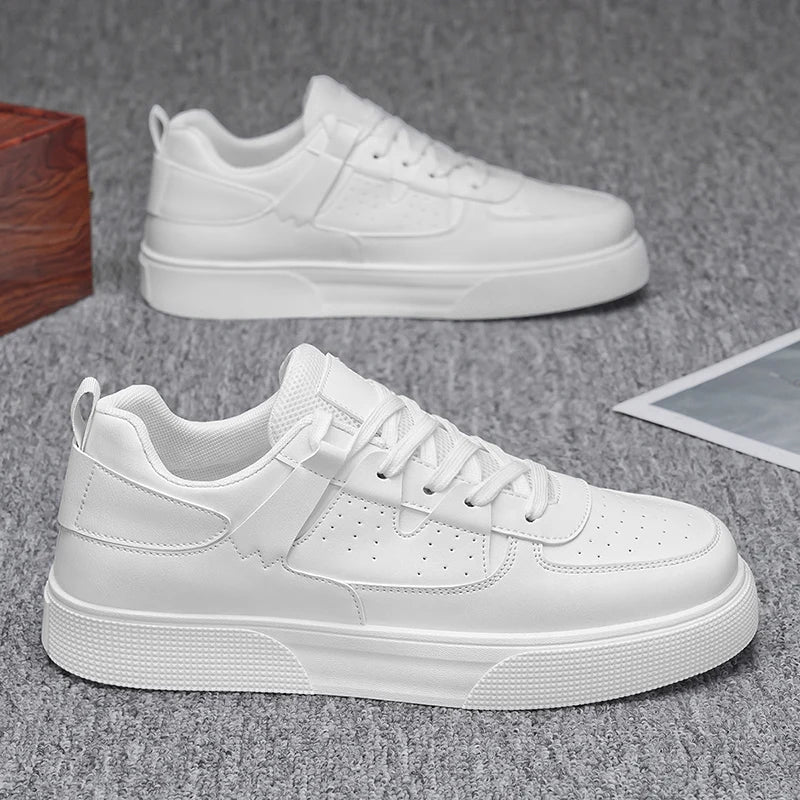 Minimalist Synthetic Leather Casual Sneakers With Lightweight Comfort For City Trails — White | KIMLUD
