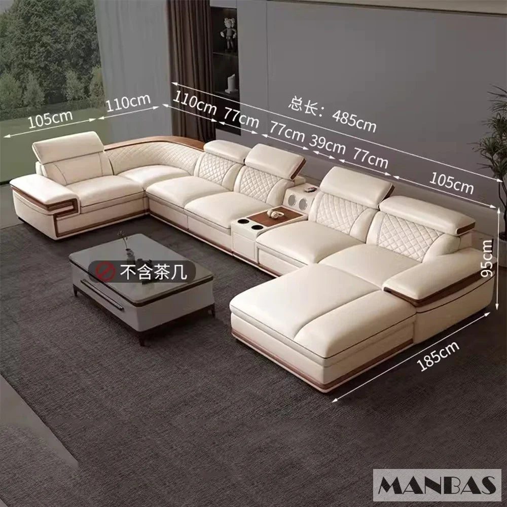 Genuine Italian Leather Sofa Set With Adjustable Headrests — Ivory | KIMLUD