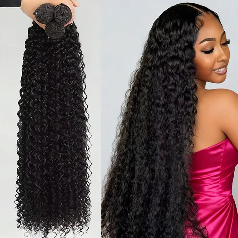 Deep Wave Hair Bundles 30-Inch Brazilian Weave — Natural Black | KIMLUD