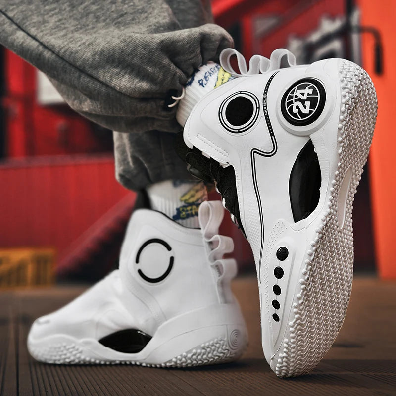 Rotary button shock-absorbing anti-slip wear-resistant sports shoes youth sports students high top basketball shoes male