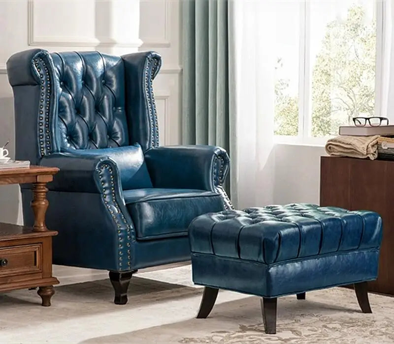 Leather Chesterfield Armchair With Nailhead — Black | KIMLUD
