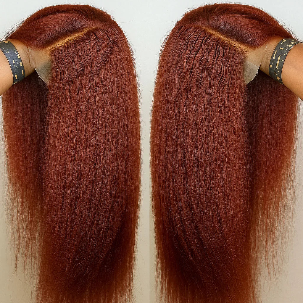 Lace Front Wig – Kinky Straight – Swiss Lace – Reddish Brown | KIMLUD