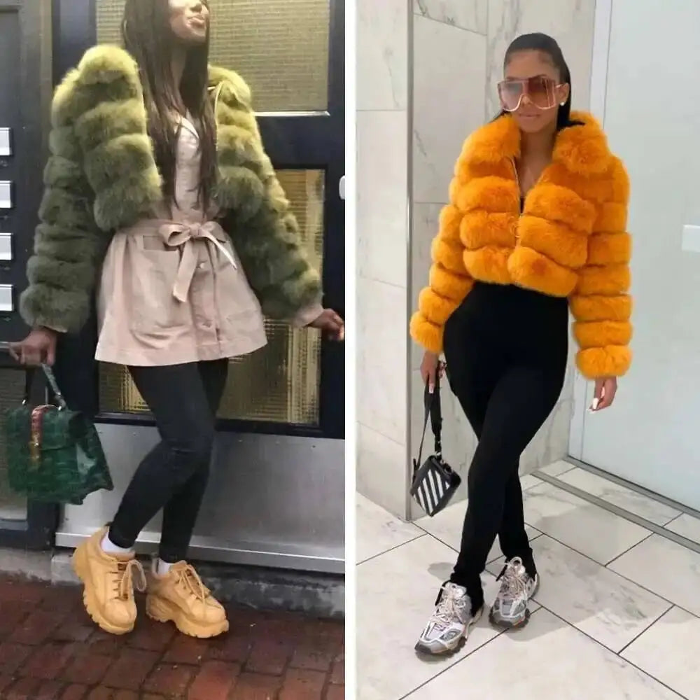 DEAT Fashion Women's Faux Fur Coat Lapel Zipper Long Sleeves Loose Thick Imitation  Fur Short Jacket Winter New 7AB6103