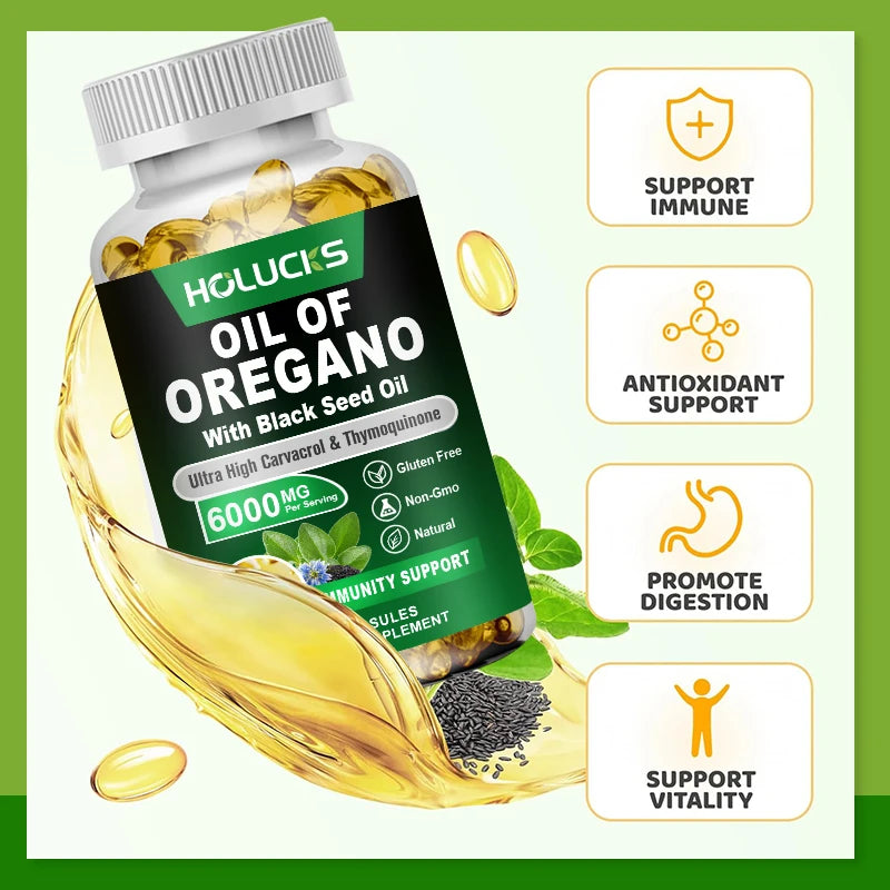 Natural Oil of Oregano Supplements- Relieves Bloating&Flatulence,Digestion,Oral Health,Antioxidant，Breathe Easily