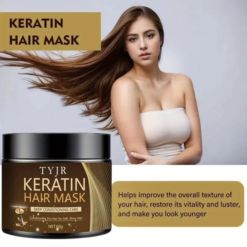 Keratin Hair Mask Professional Hair Care Deep Repair Mask Suitable for All Hair Types | Small Travel Bag/60G