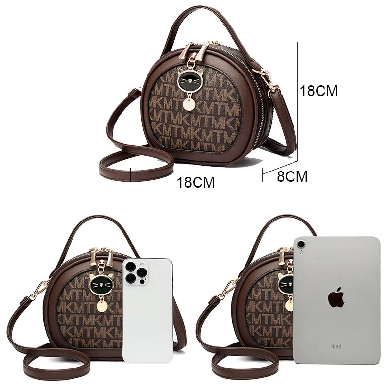 PU Leather Circular Crossbody Bag Sequined Letter — Off-White | KIMLUD