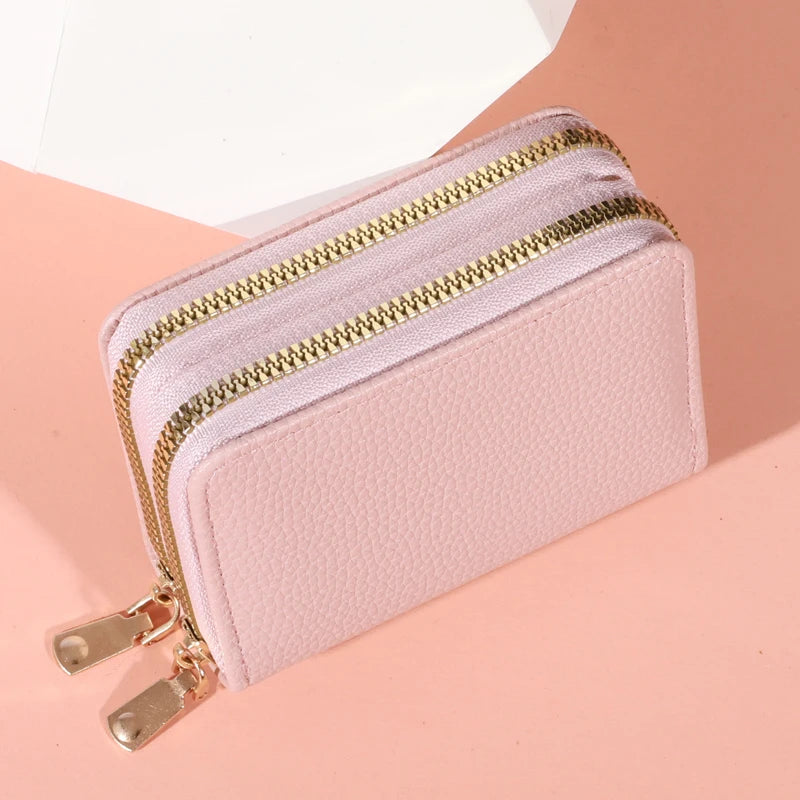 Zippered LycheePattern Coin Purse — Black | KIMLUD