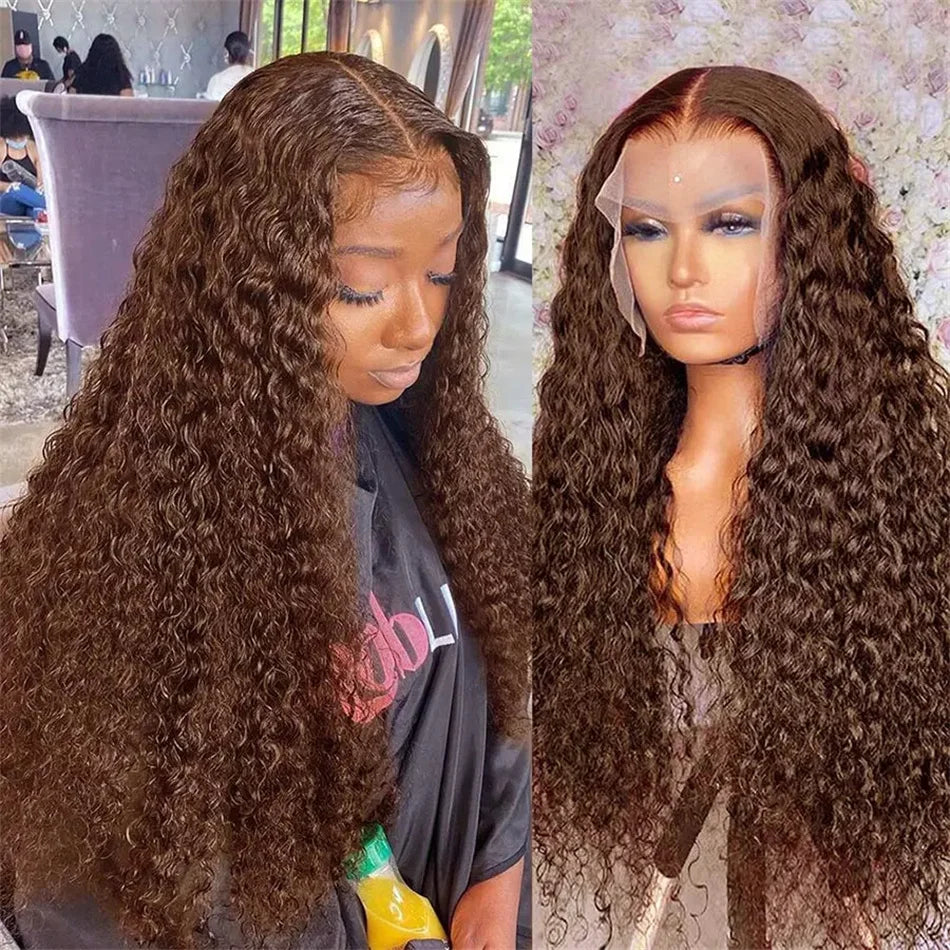Lace Front Wig – Deep Wave – Human Hair – Chocolate Brown | KIMLUD