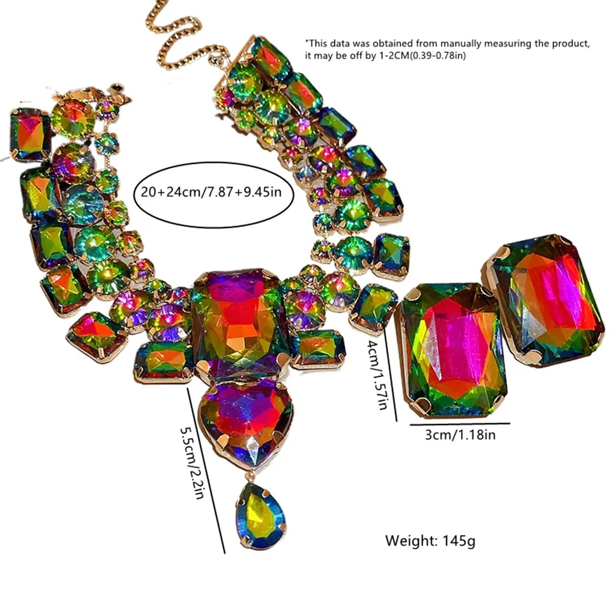 Crystal Square Necklace Set — Multi-Color | KIMLUD