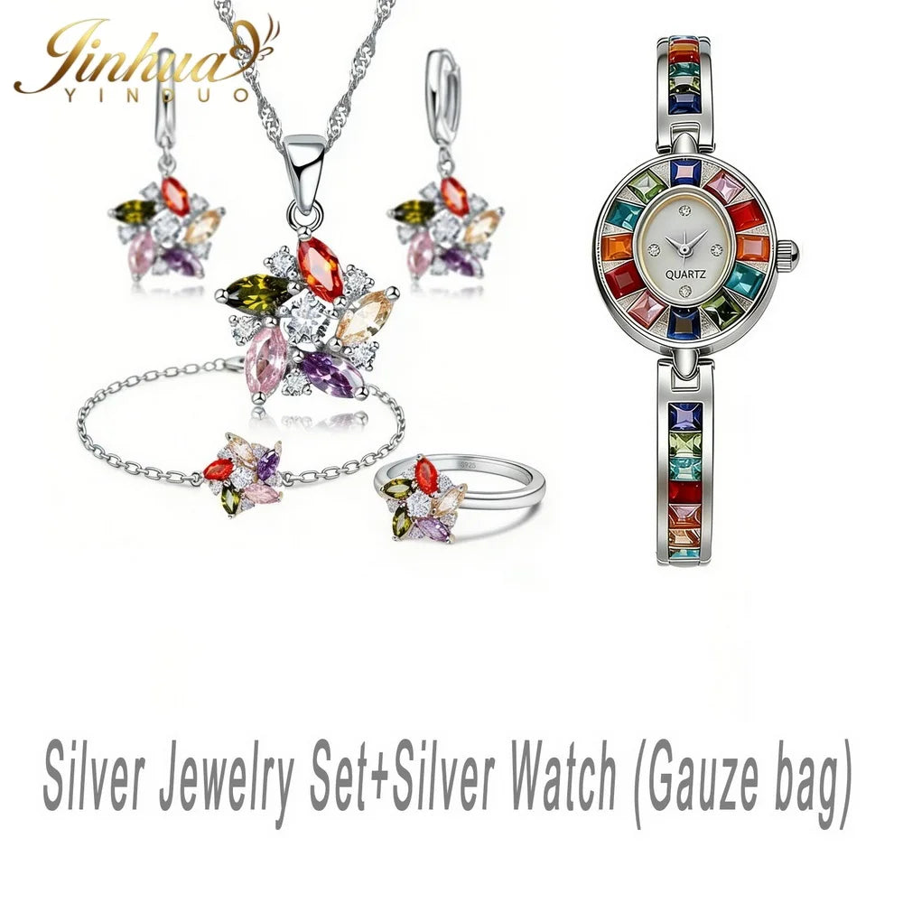 Sterling Silver Jewelry Set Windmill CZ — Turquoise | KIMLUD