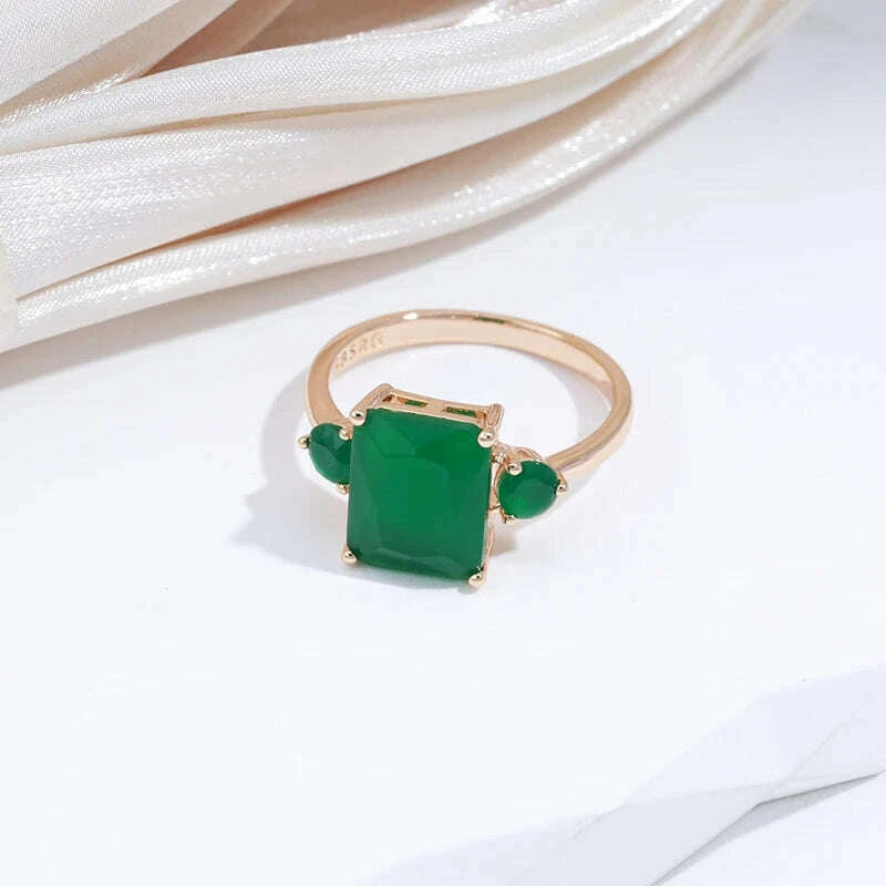 KIMLUD, SYOUJYO Square Big Dark Green Natural Zircon Rings For Women 585 Rose Gold Color Vintage Opal Ethnic Fine Jewelry Luxury Rings, KIMLUD Womens Clothes