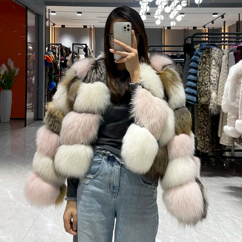 Women Winter Coats Warm Fox Fur Coats Real Natural Fox Fur Coat Fur Coat Thick Jackets V-neck New Arrival