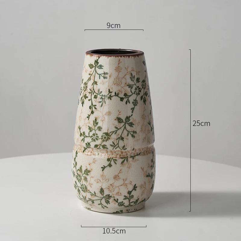 New Chinese pastoral green retro ceramic vase flower arrangement hydroponics living room dining table creative ornament
