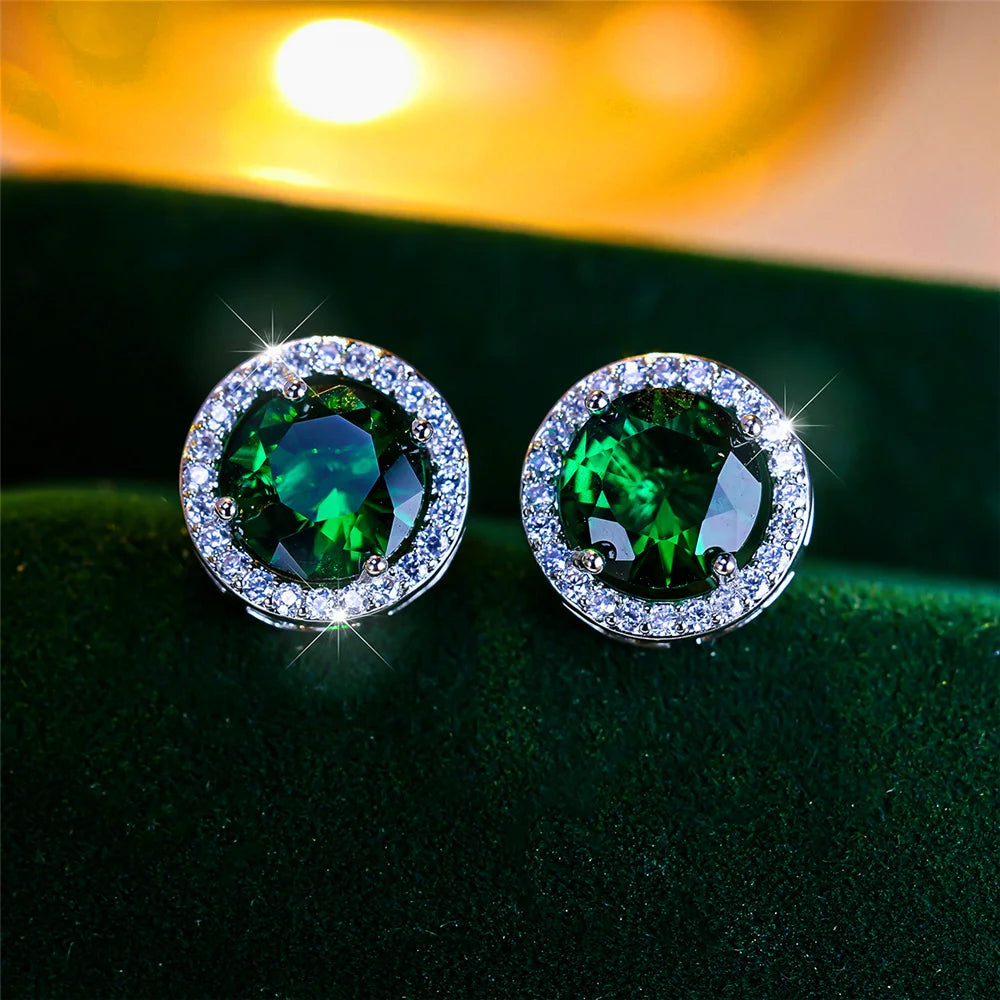 Crystal Stud Earrings Round — Purple Blue Green | KIMLUD