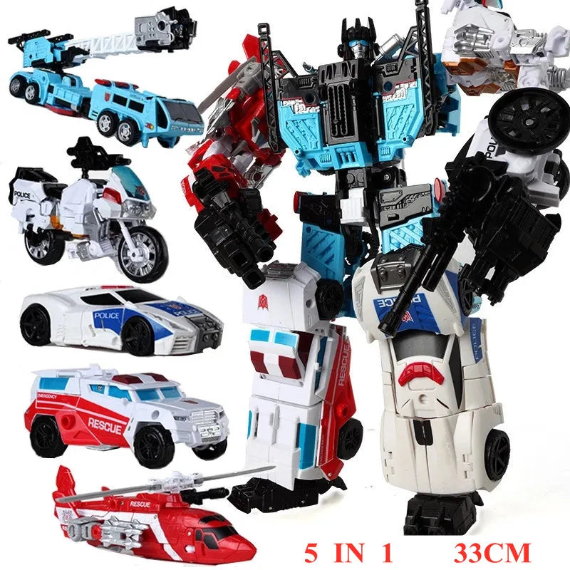 Haizhixing 6 IN 1 NEW Transformation Toys Anime Devastator Action Figure KO G1 Robot Aircraft Engineering Vehicle Model Boy Kids