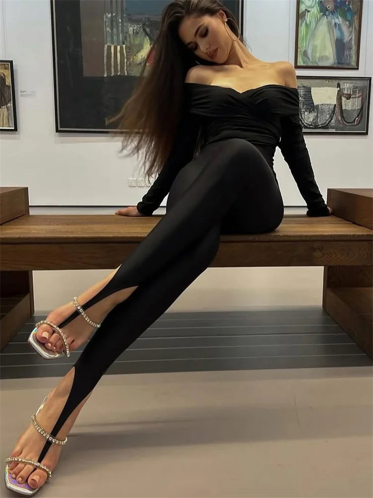 Tossy Black Sexy Leggings Women's Pants Solid Commute Wrap Skinny Autumn 2025 New High Waist Trousers Patchwork Female Pants